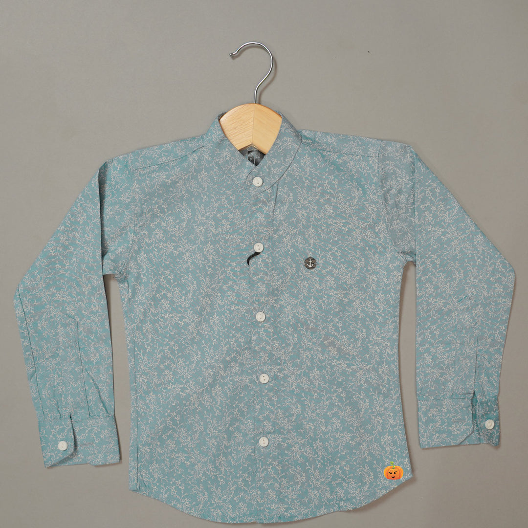 Blue Full Sleeves Printed Shirt for Boys Front 