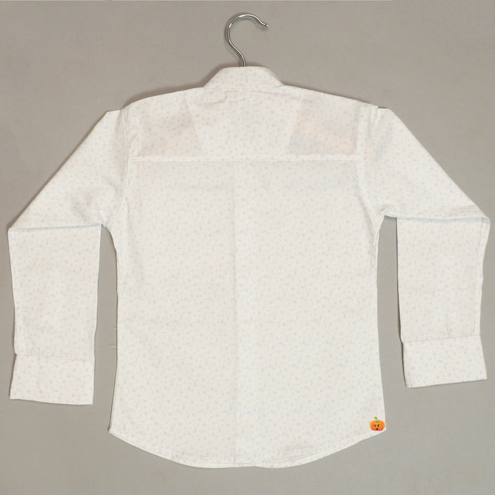 White Mandarin Collar Printed Boys Shirt Back 