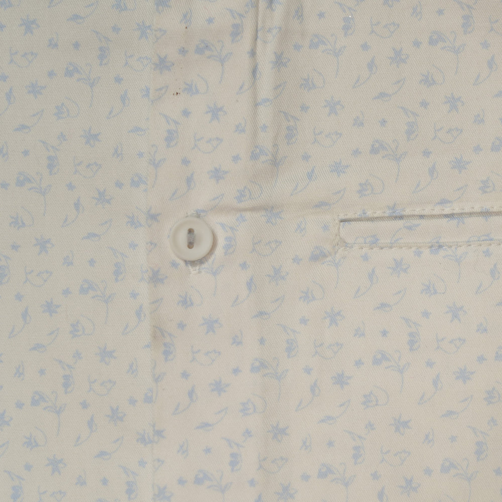 White Mandarin Collar Printed Boys Shirt Close Up