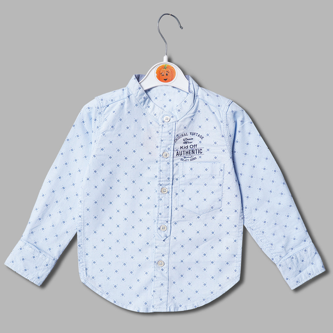Solid Blue Print Full Sleeves Shirt for Boys Variant Front View