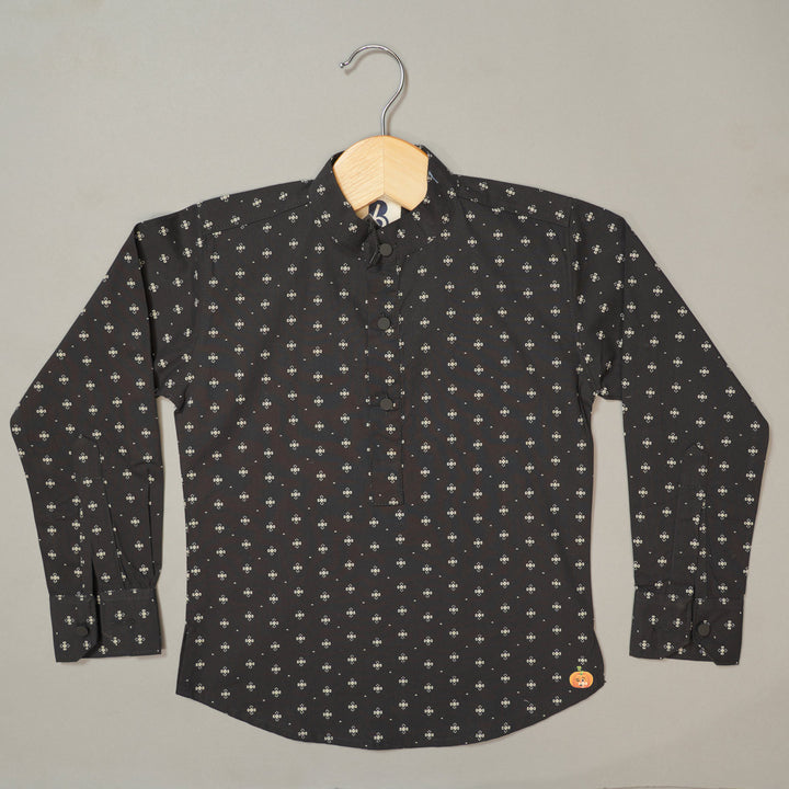 Black Solid Printed Shirt for Boys Front View