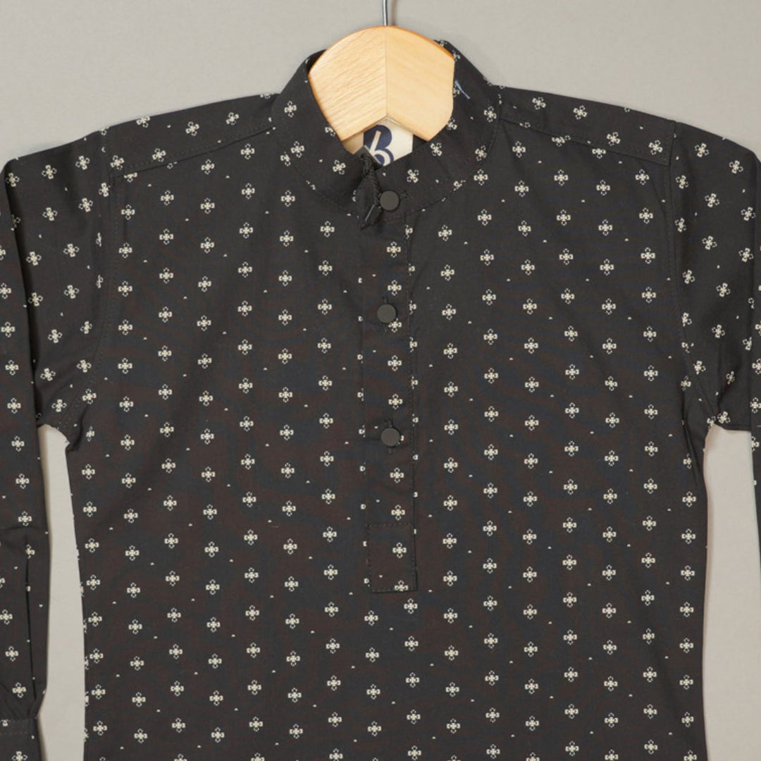 Black Solid Printed Shirt for Boys Close Up View