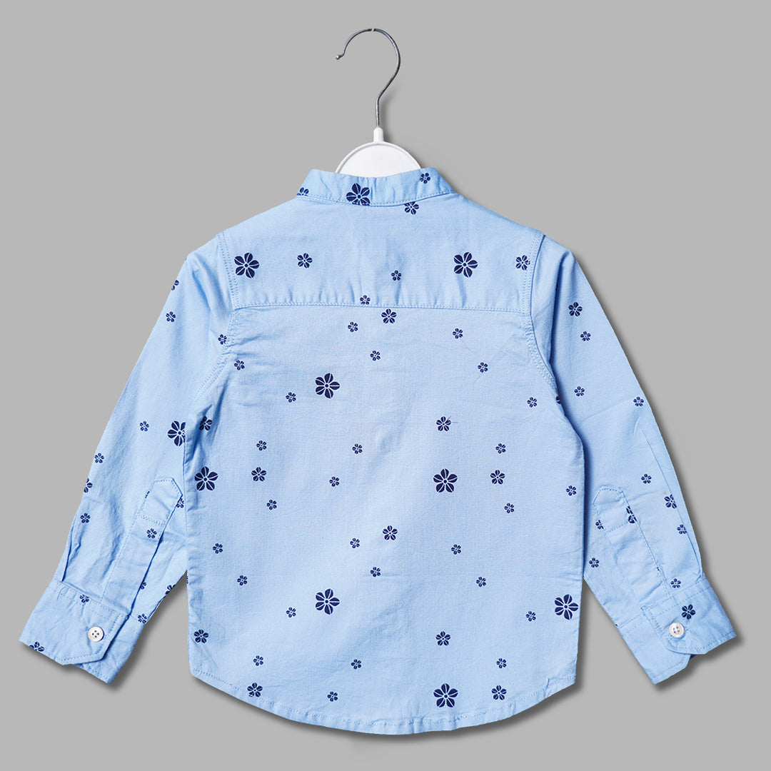 Sky Blue Flower Print Full Sleeves Shirt for Boys Back View