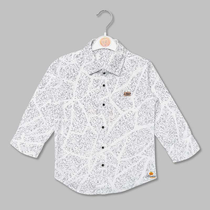 Solid White Printed Full Sleeves Shirts for Boys Variant Front View
