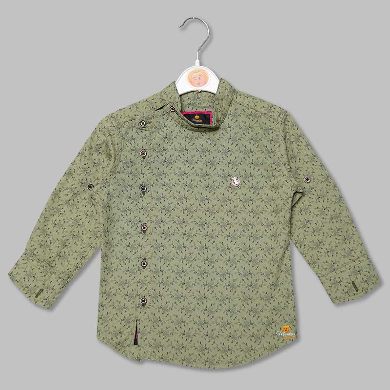 Solid Green Side Button Pattern Shirts for Boys Variant Front View
