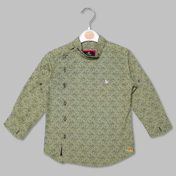 Solid Green Side Button Pattern Shirts for Boys Variant Front View