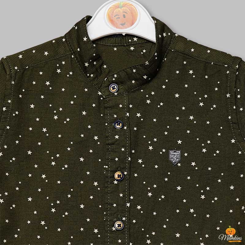 Mandarin Collar Printed Shirts for Boys Close Up 