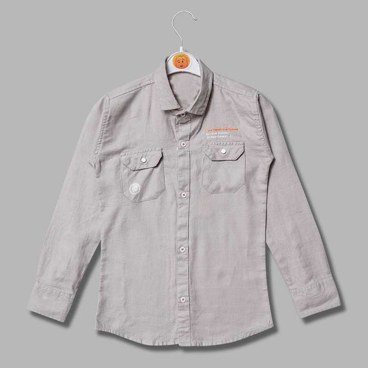 Solid Grey Full Sleeves Shirts For Boys Variant Front View