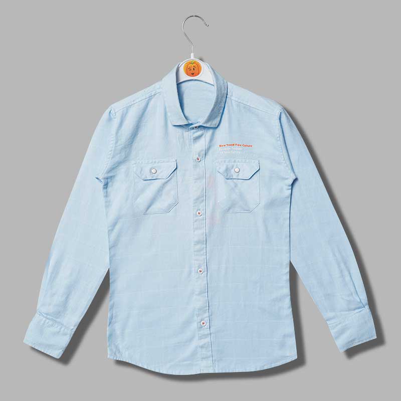 Solid Blue Full Sleeves Shirts For Boys Variant Front View