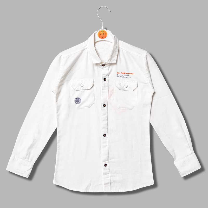 Solid White Full Sleeves Shirts For Boys Variant Front View