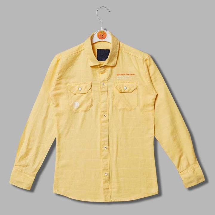 Solid Yellow Full Sleeves Shirts For Boys Variant Front View