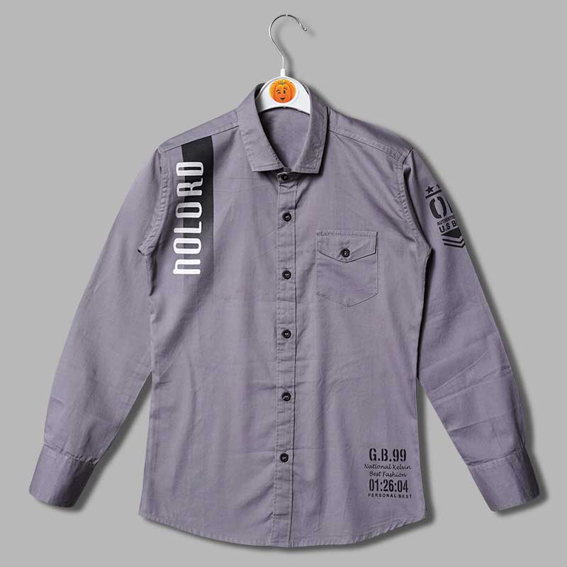 Solid Purple Calligraphic Print Full Sleeves Shirts for Boys Variant Front View