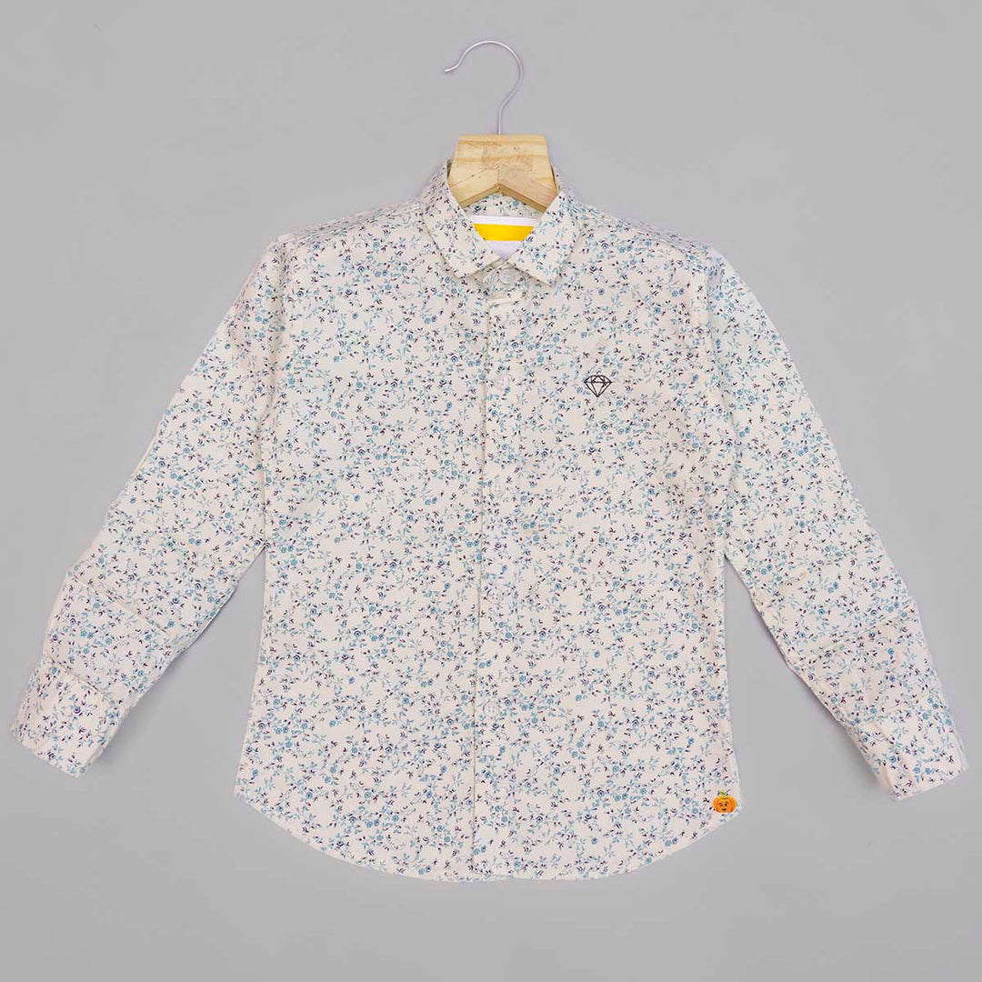 Cream Printed Boys Shirt  Front View