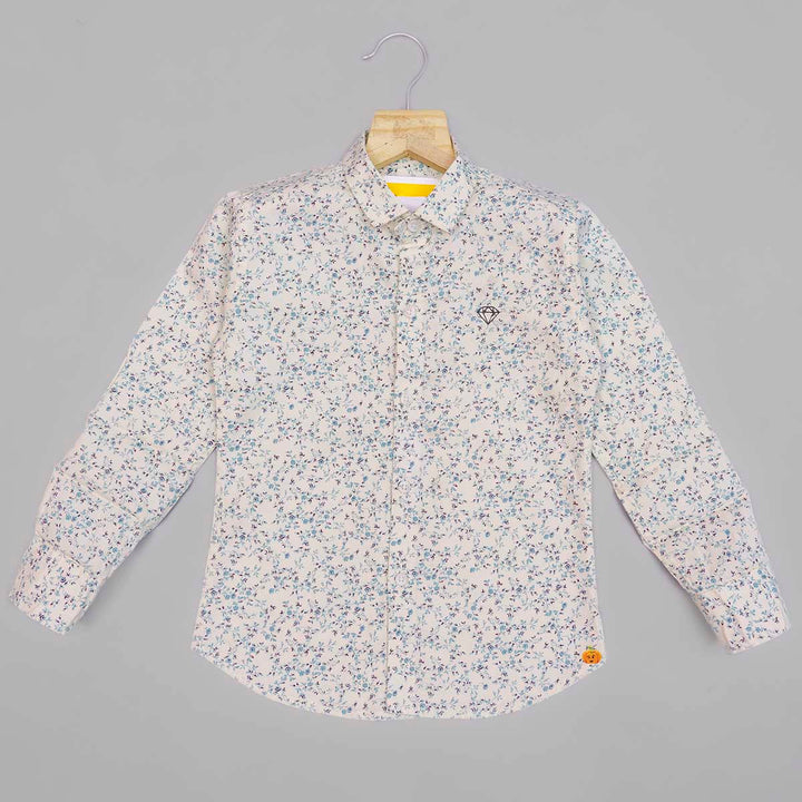 Cream Printed Boys Shirt  Front View