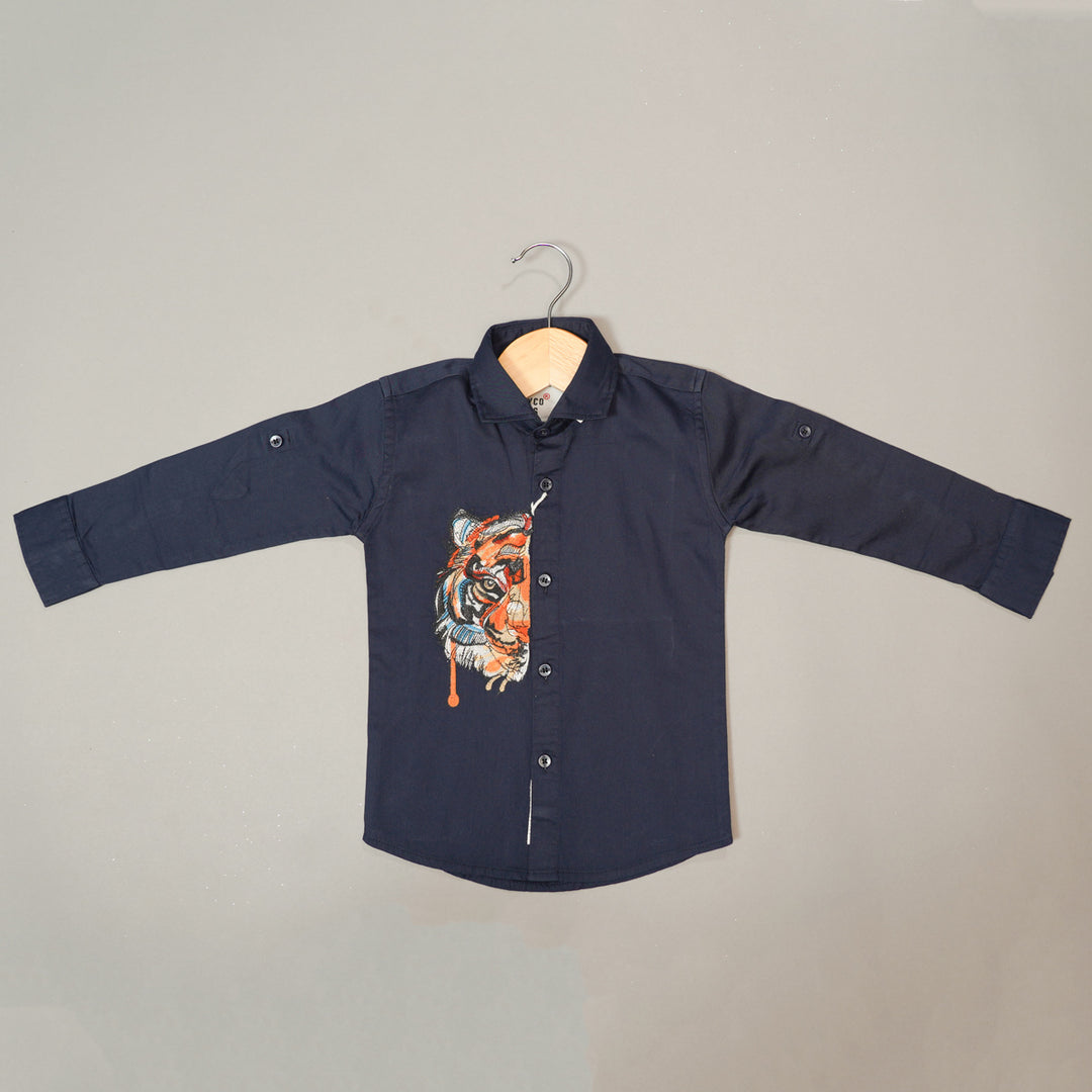 Solid Blue Graphic Print Shirt for Boys Variant Front View
