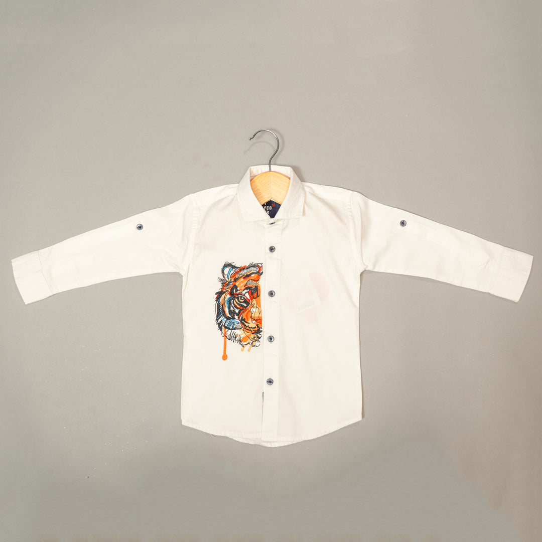 Solid White Graphic Print Shirt for Boys Variant Front View