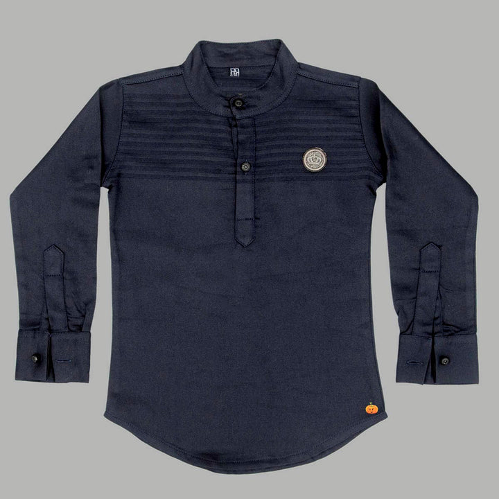 Navy Blue Full Sleeves Boys Shirt Front View