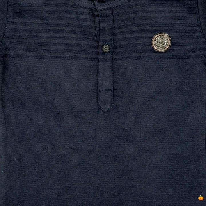 Navy Blue Full Sleeves Boys Shirt Close Up View