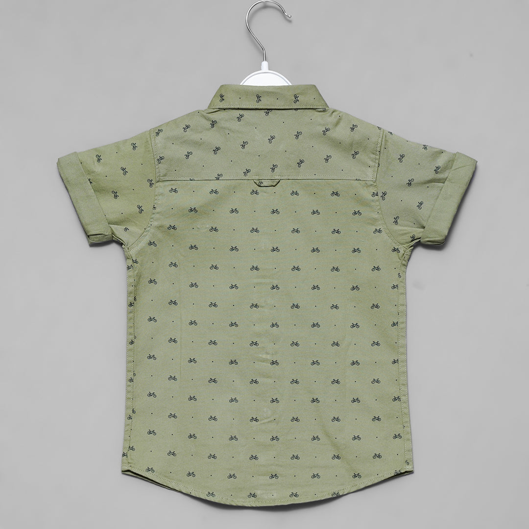 Green & White Half Sleeves Shirt for Boys  Back View