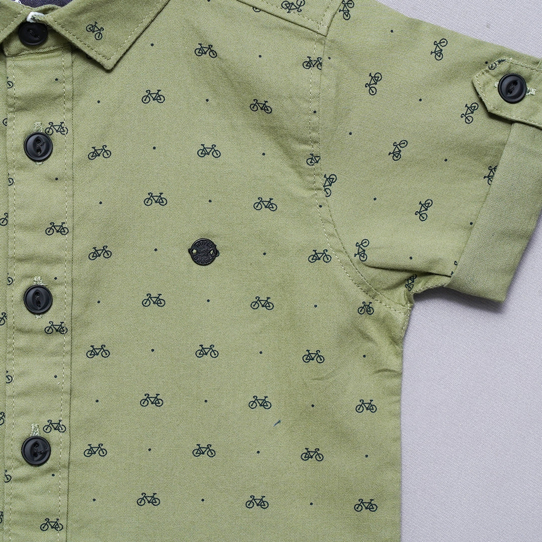 Green & White Half Sleeves Shirt for Boys  Close Up View