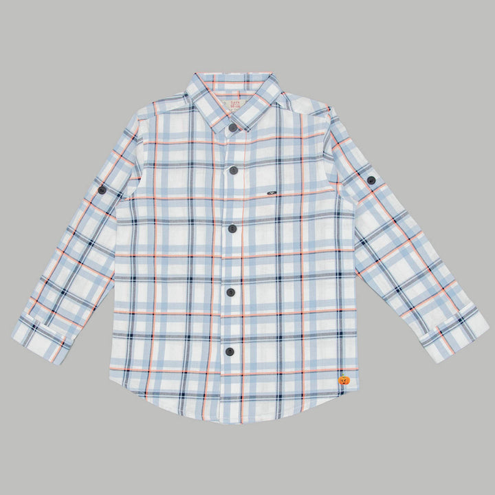 Blue Check Patterns Full Sleeves Shirt for Boys Front View