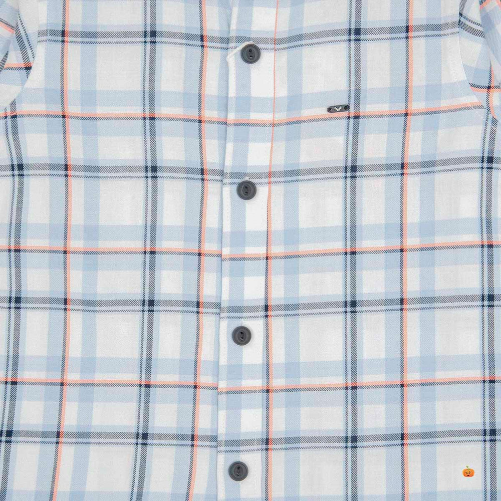 Blue Check Patterns Full Sleeves Shirt for Boys Close Up View