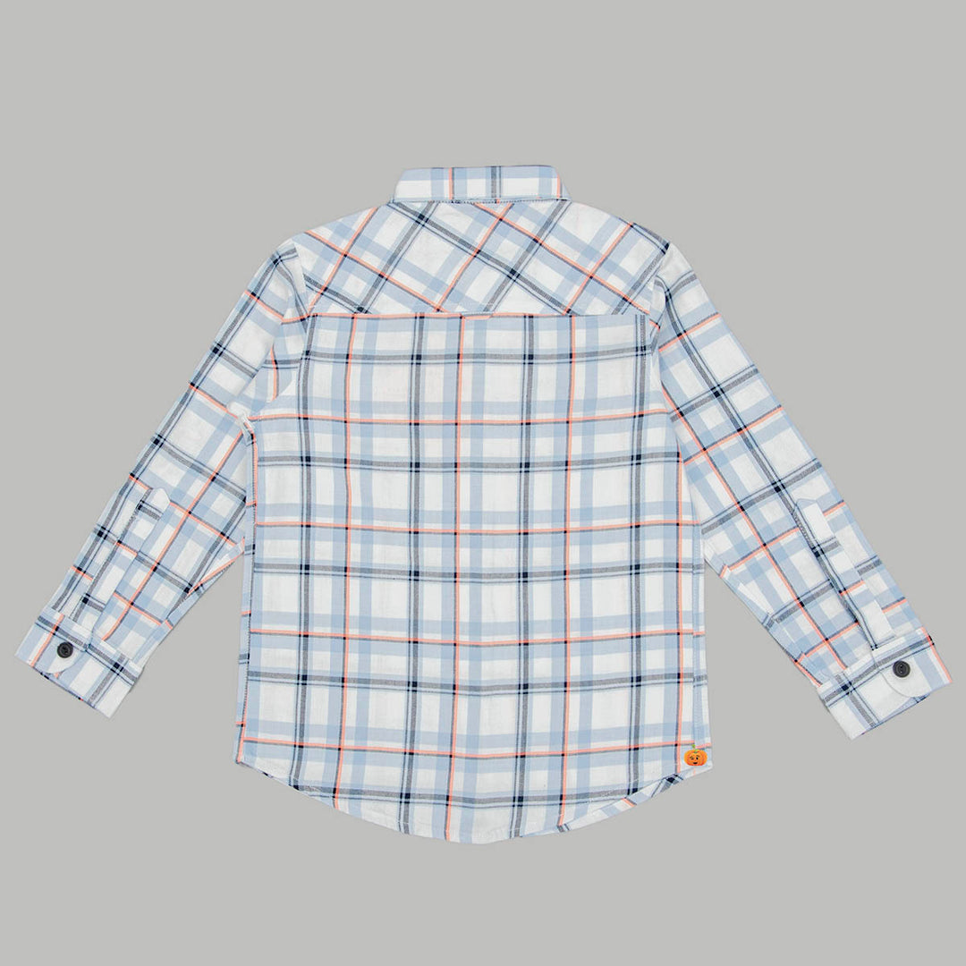 Blue Check Patterns Full Sleeves Shirt for Boys Back View