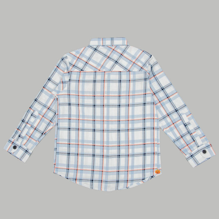 Blue Check Patterns Full Sleeves Shirt for Boys Back View