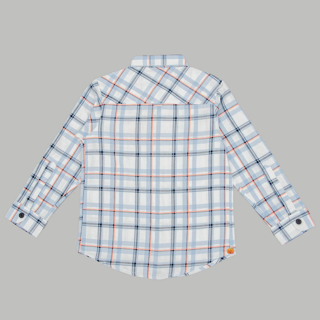 Blue Check Patterns Full Sleeves Shirt for Boys Back View