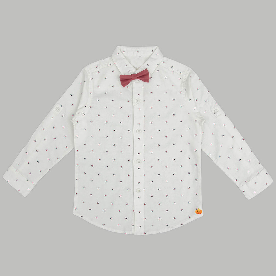 White & Blue Boys Shirt with Bow Tie Front View