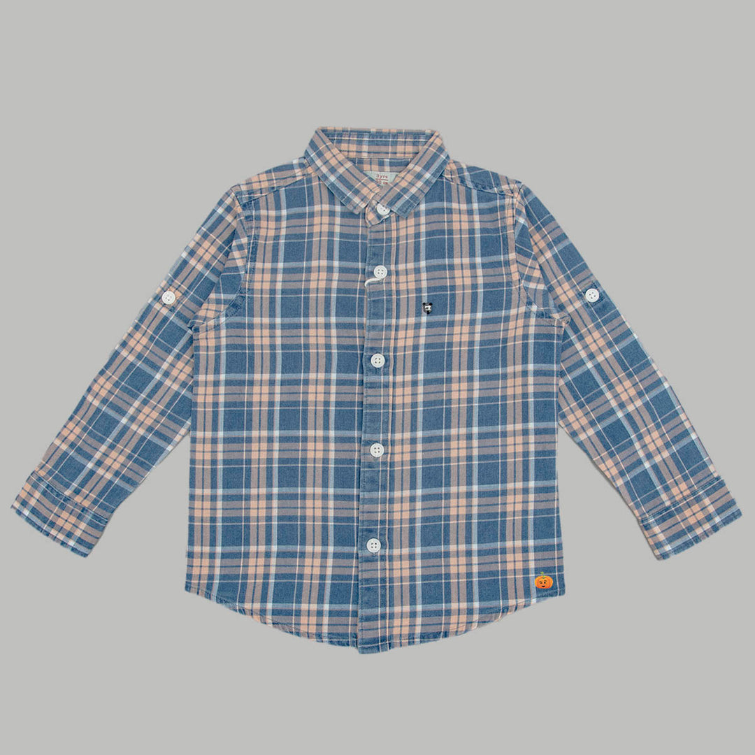 Peach Check Patterns Shirt for Boys Front View