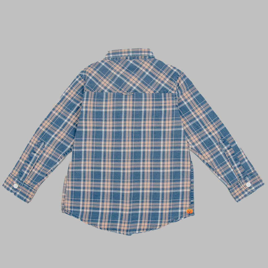 Peach Check Patterns Shirt for Boys Back View