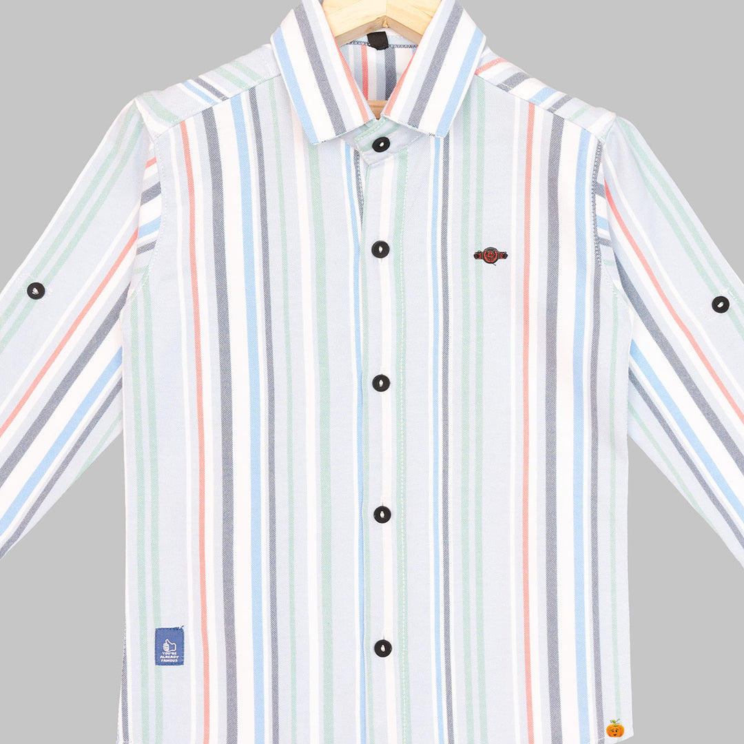 Grey Striped Shirt for Boys Close Up View