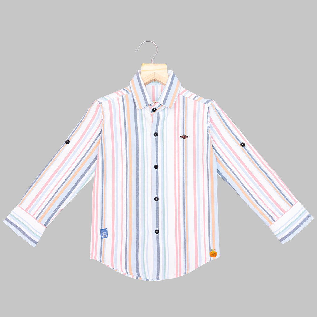White Striped Shirt for Boys Front View