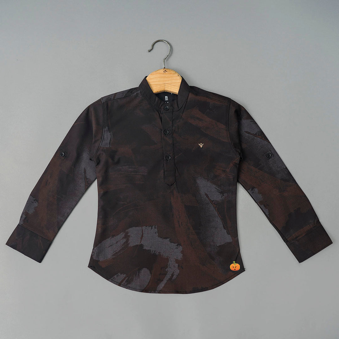 Brown Casual Band Collar Shirt for Boys  Front View