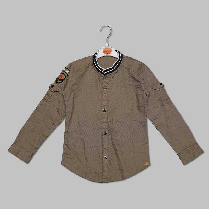 Solid Full Sleeves Mandarin Collar Shirt for Boys Front View