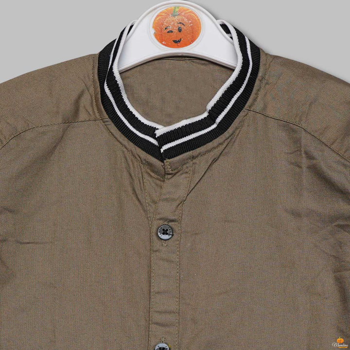 Solid Full Sleeves Mandarin Collar Shirt for Boys Close Up View