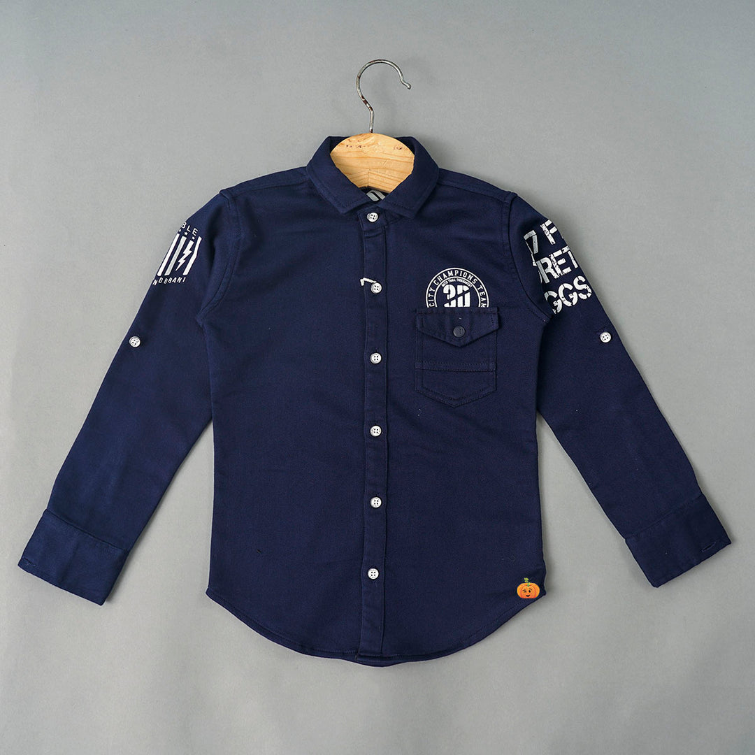 Navy Blue Full Sleeves Boys Shirt Front View