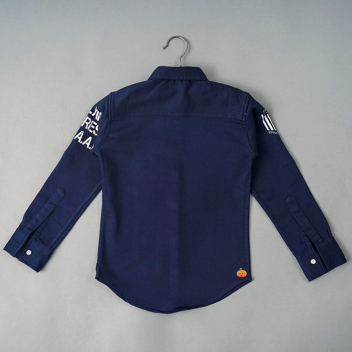 Navy Blue Full Sleeves Boys Shirt Back View