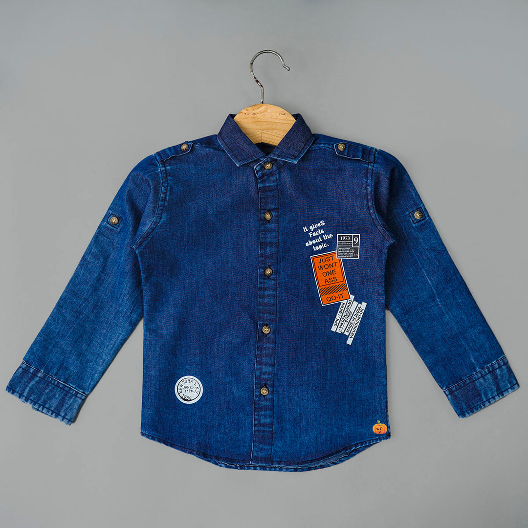 Dark Blue Denim Shirt for Boys Front View