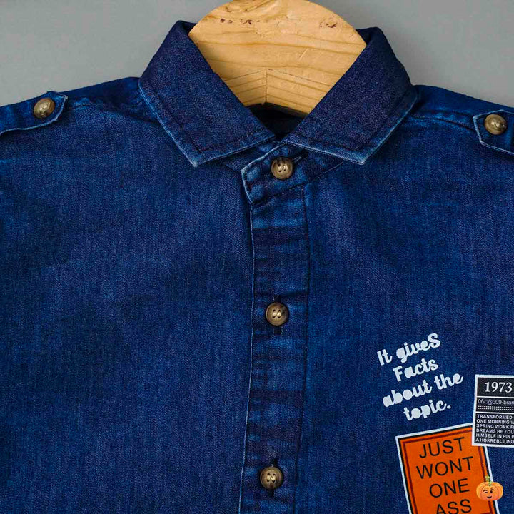 Dark Blue Denim Shirt for Boys Close Up View