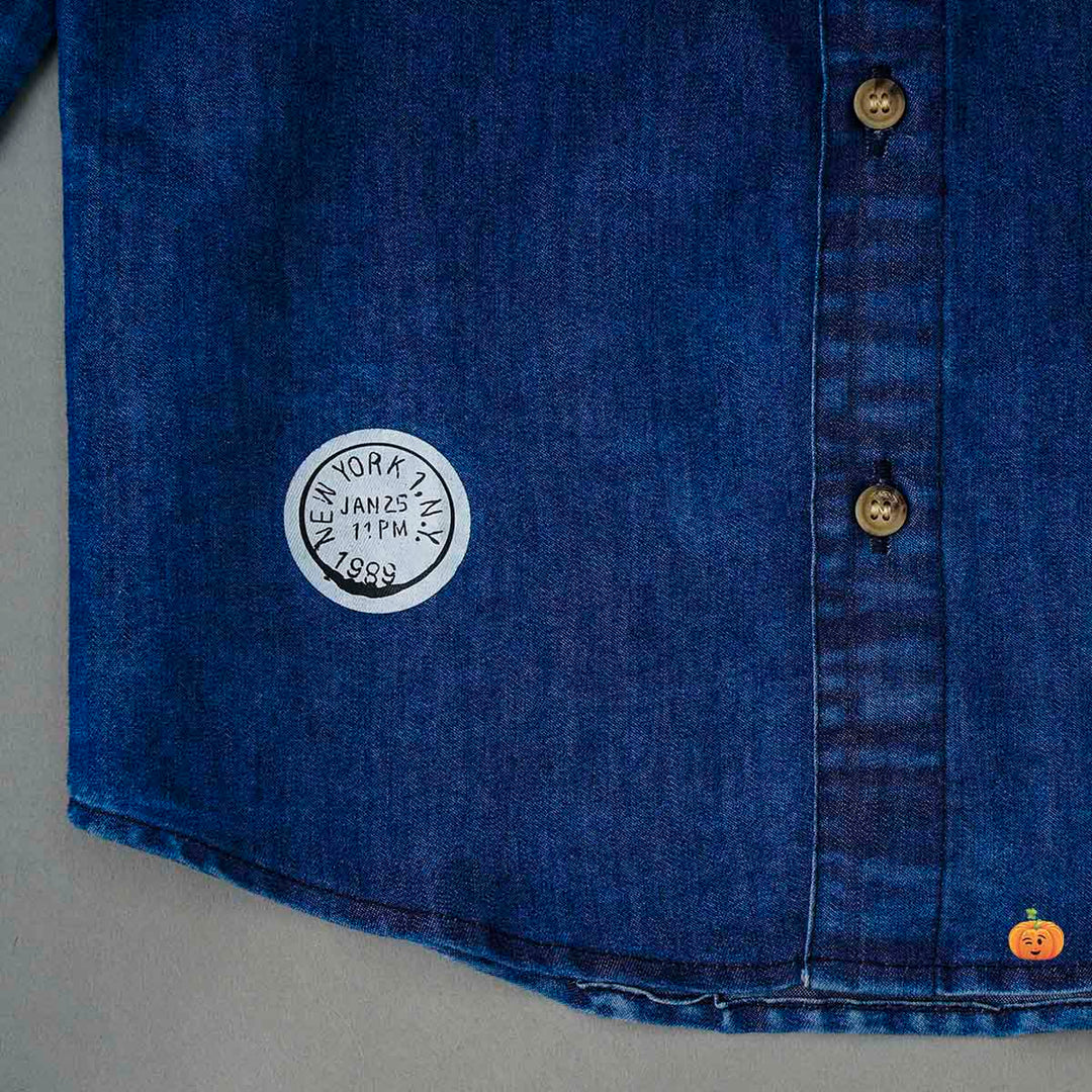 Dark Blue Denim Shirt for Boys Close Up View