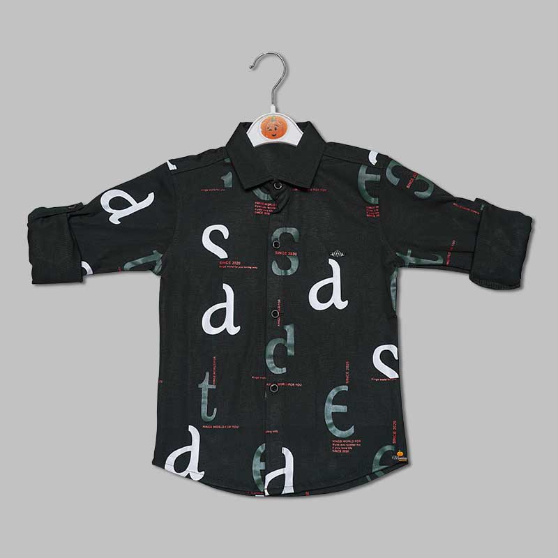 Solid Calligraphy Print Full Sleeves Shirt for Boys Variant Front View