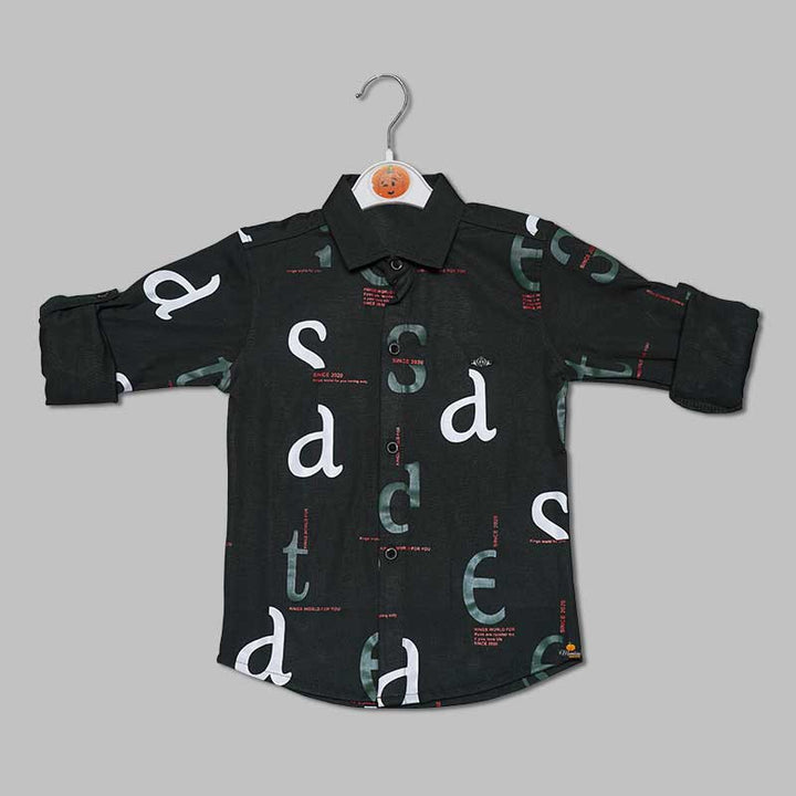 Solid Calligraphy Print Full Sleeves Shirt for Boys Variant Front View