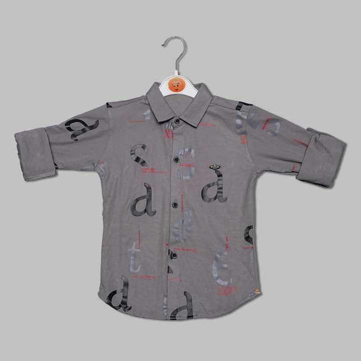 Solid Calligraphy Print Full Sleeves Shirt for Boys Front View