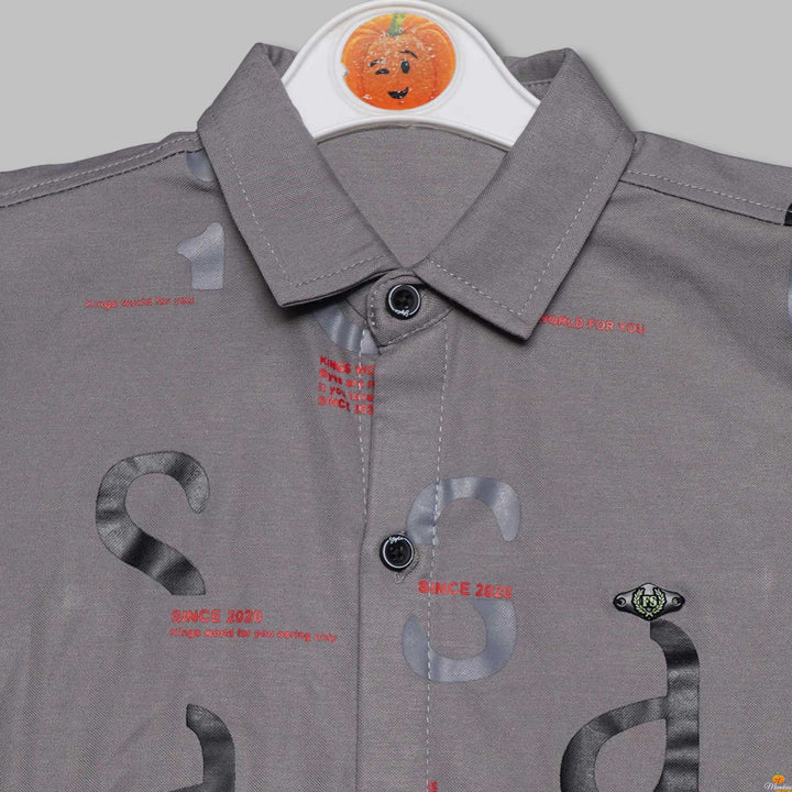 Solid Calligraphy Print Full Sleeves Shirt for Boys Close Up View