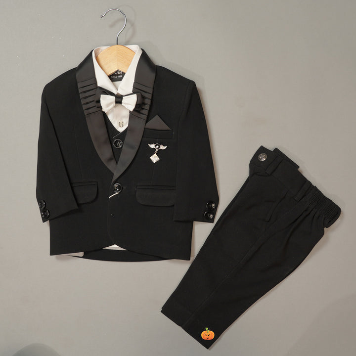 Black Party Wear Tuxedo for Boys with Bow Full View