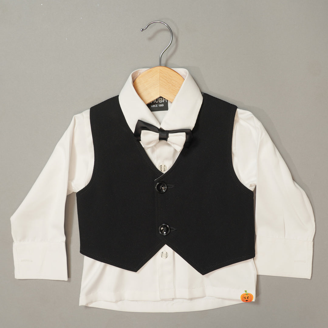 Black Party Wear Tuxedo for Boys with Bow Inner View