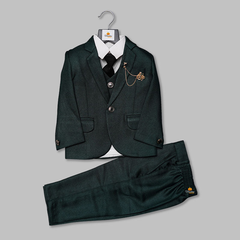 Dark Green Party Wear Boys Suit Front View