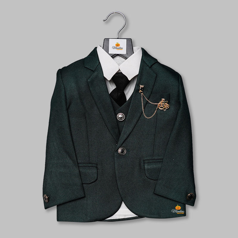 Dark Green Party Wear Boys Suit Top View